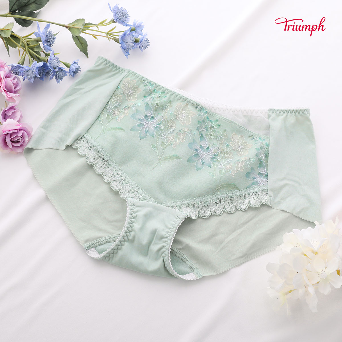 トリンプ Triumph TR597 天使のブラ 魔法のハリ感 ノンワイヤー ショーツ ボーイズレングス ヒップハング ヘム 単品(GR-グリーン-M)