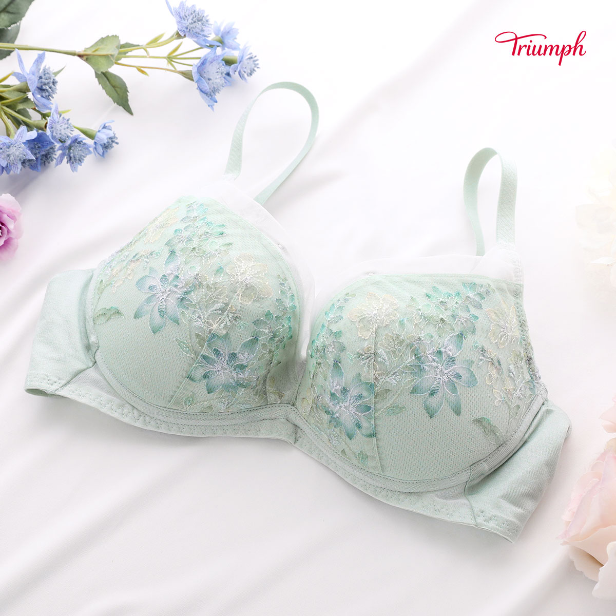 トリンプ Triumph TR597 天使のブラ 魔法のハリ感 ノンワイヤー ブラジャー BC 単品(GR-グリーン-B70)