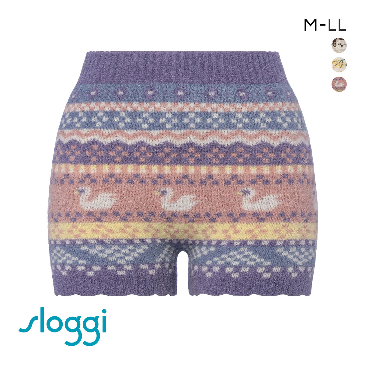 トリンプ Triumph スロギー sloggi G089 ニットパンツ 1分丈 毛パン“ほっ”とあったか ニット柄パンツ あったか ふわふわ ボトム(PU-パープル-M-LL)