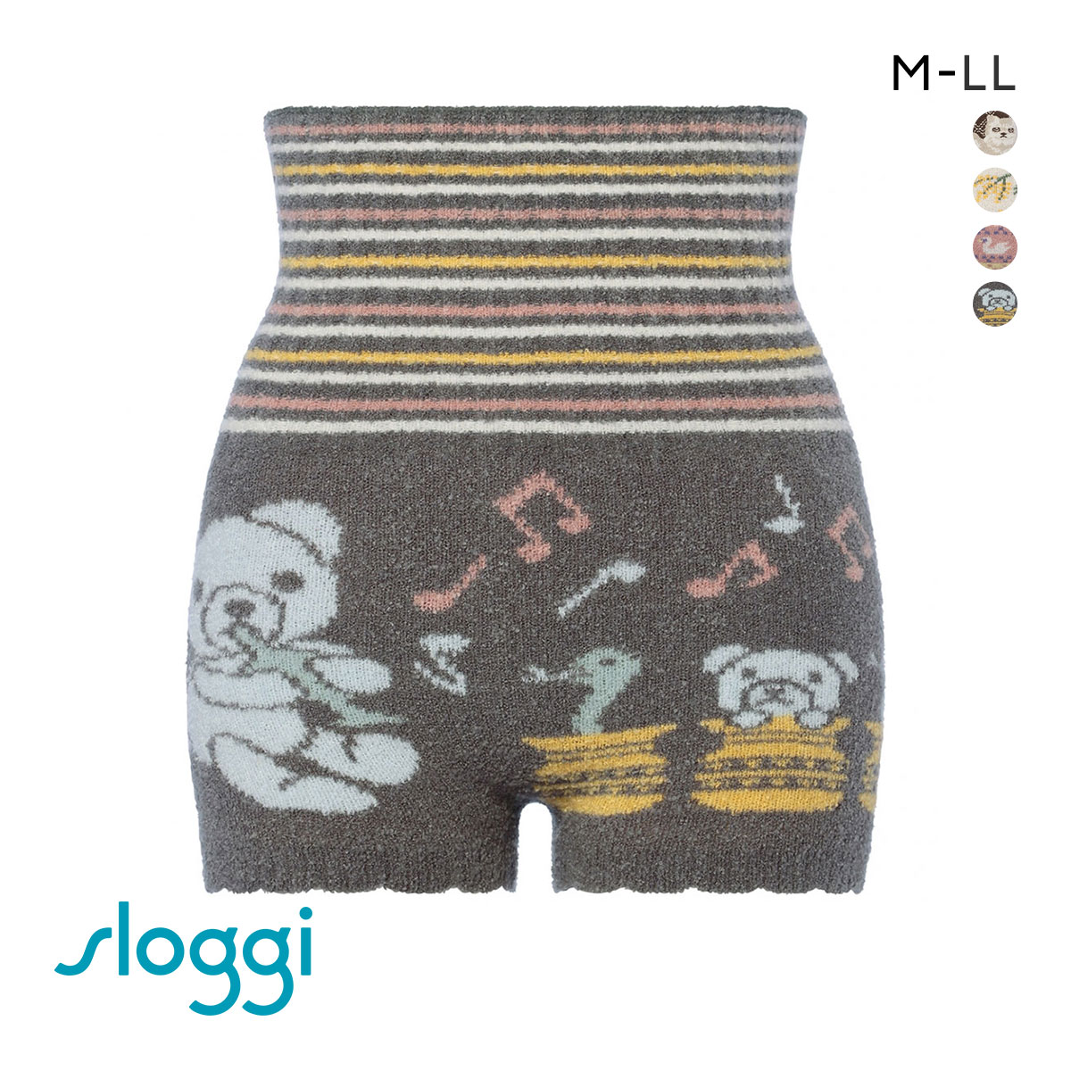 トリンプ Triumph スロギー sloggi G089 “ほっ”とあったか ニット柄 腹巻き付きニットパンツ 1分丈 あったか ふわふわ ボトム(GY-グレー-M-LL)