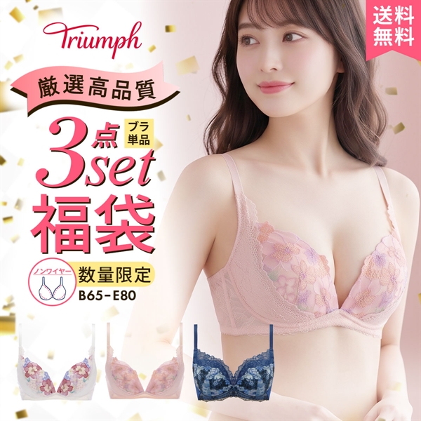 ブラジャー ノンワイヤーブラ セット 大きいサイズ 下着 レディース セット 福袋 トリンプ ノンワイヤー 3点セット Triumph 白鳩