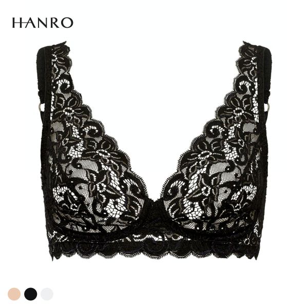 ハンロ モーメント 定番 総レース ソフトブラ ノンワイヤーブラ HANRO MOMENTS Vネック ノンパデット