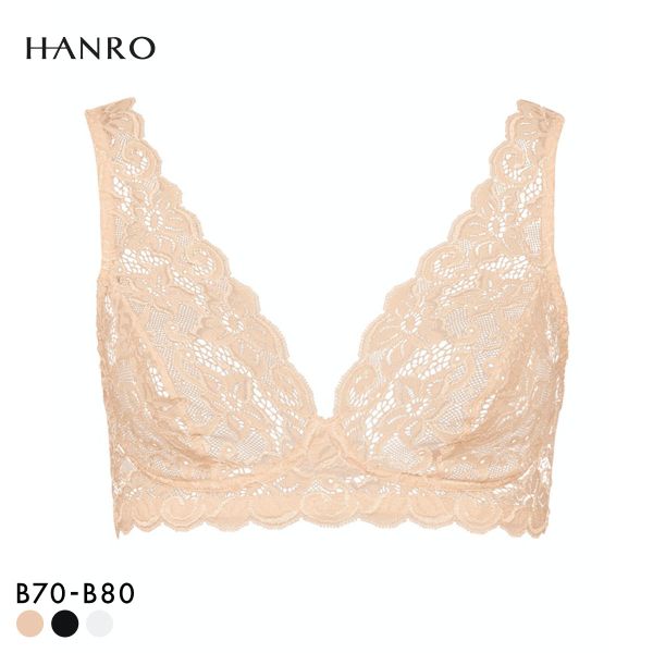 ハンロ モーメント 定番 総レース ソフトブラ ノンワイヤーブラ HANRO MOMENTS Vネック ノンパデット