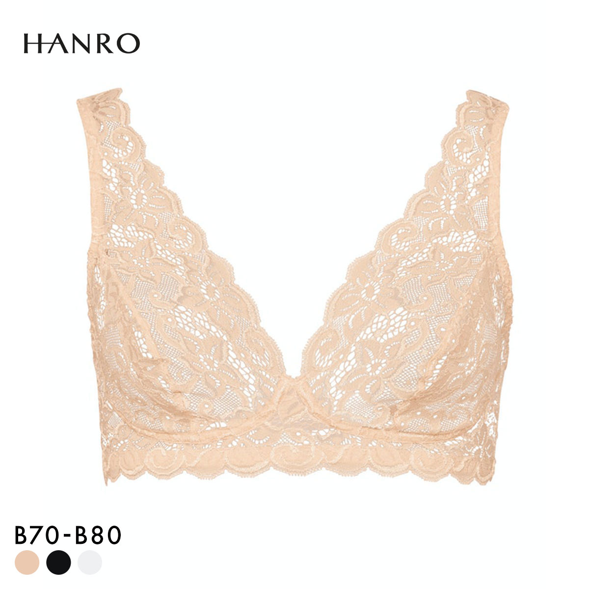 ハンロ モーメント 定番 総レース ソフトブラ ノンワイヤーブラ HANRO MOMENTS Vネック ノンパデット