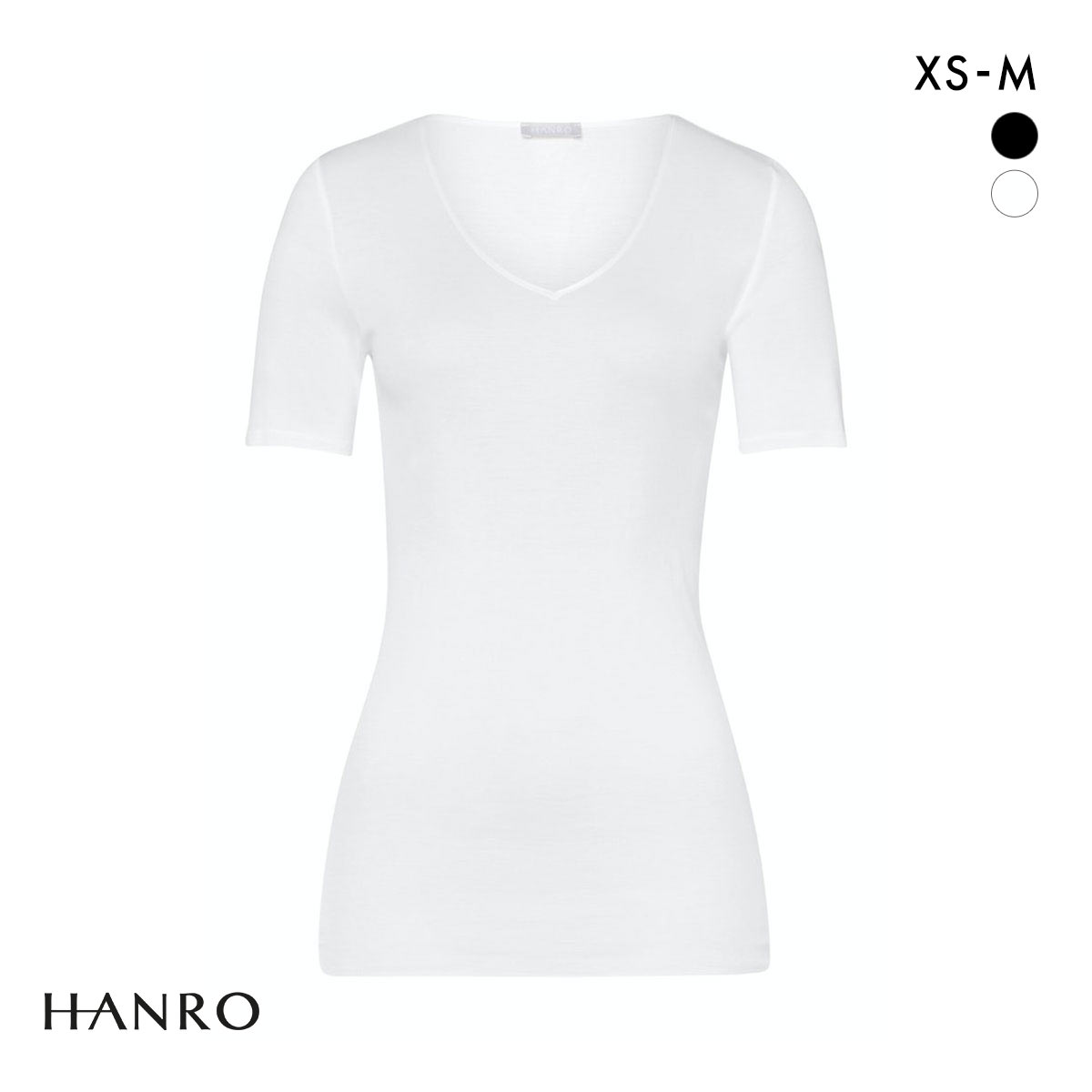 ハンロ コットン シームレス 半袖 トップス HANRO COTTON SEAMLESS Vネック インナー(WH-ホワイト-XS)
