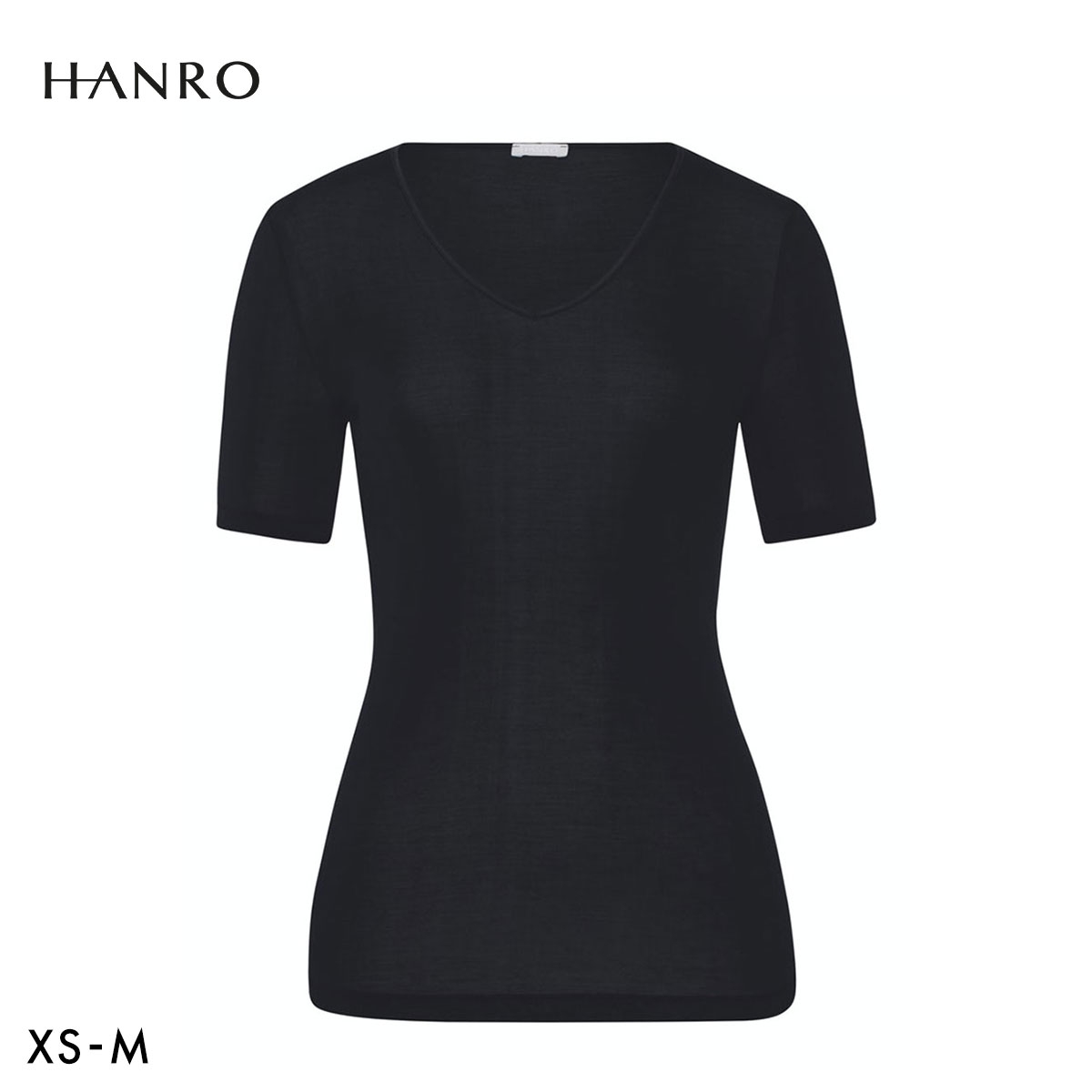 ハンロ ピュアシルク 100％ 半袖 トップス HANRO PURESILK LUXURIOUS SILK Uネック インナー(BK-ブラック-XS)