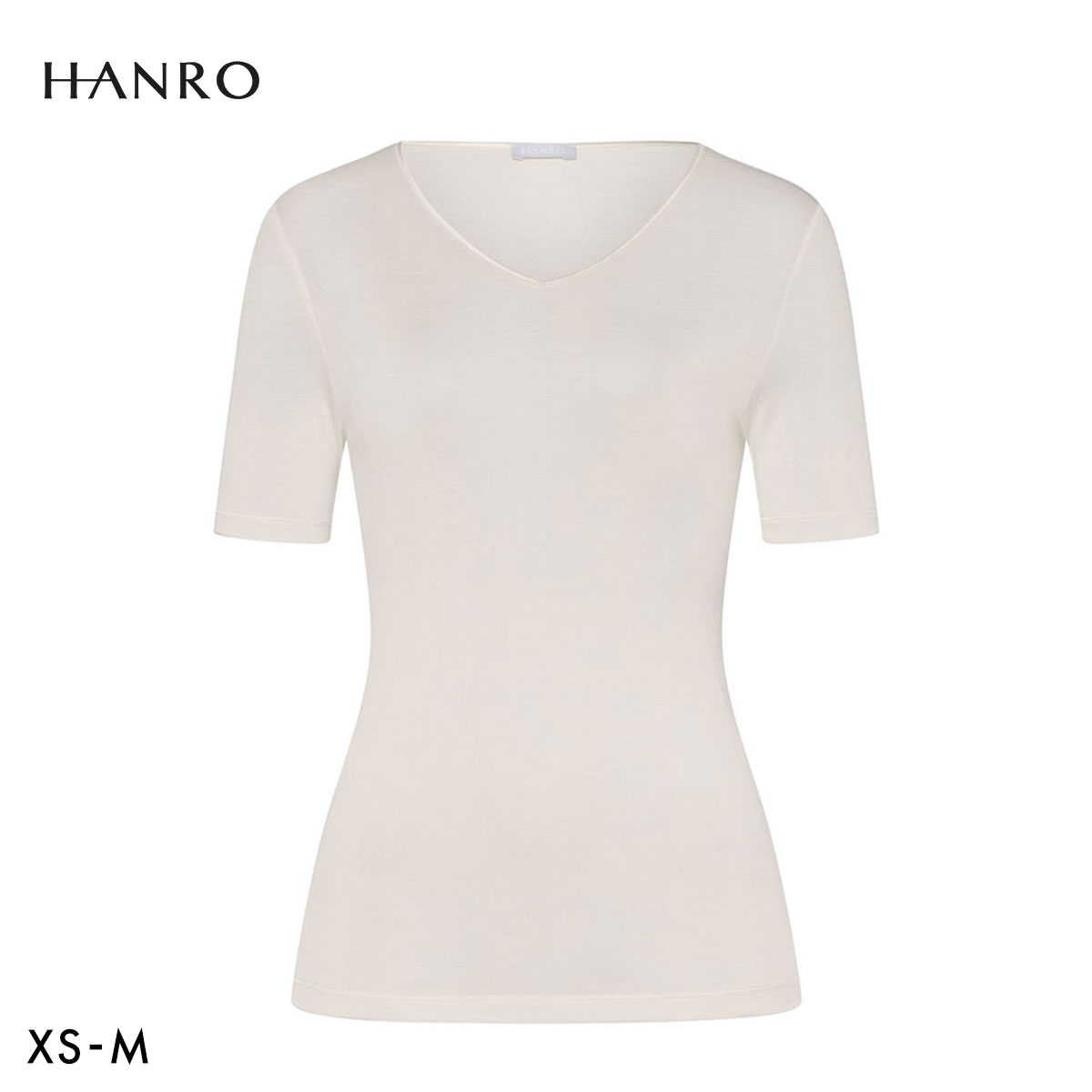 ハンロ ピュアシルク 100％ 半袖 トップス HANRO PURESILK LUXURIOUS SILK Uネック インナー(CR-クリーム-XS)