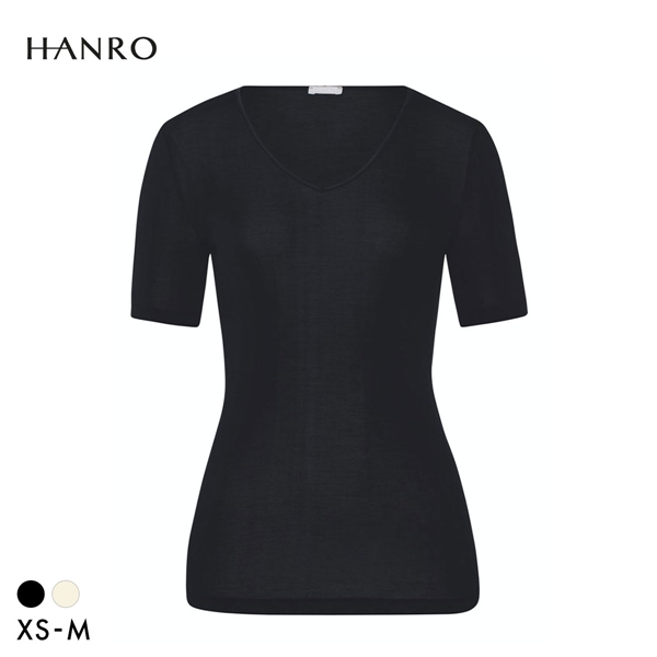 ハンロ ピュアシルク 100％ 半袖 トップス HANRO PURESILK LUXURIOUS SILK Uネック インナー
