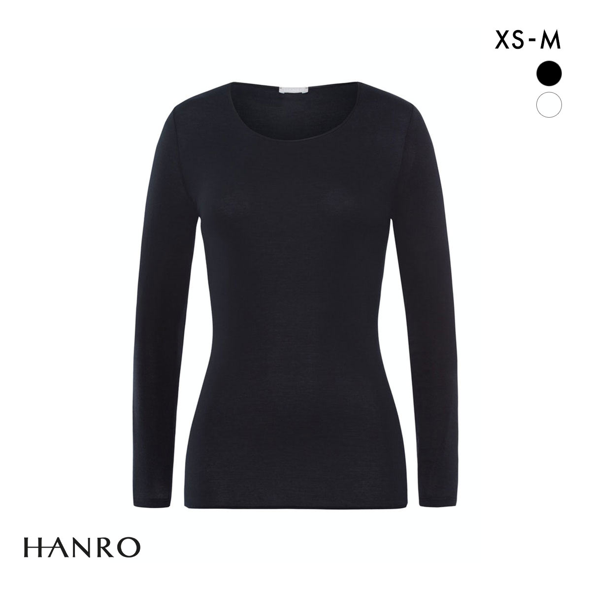 ハンロ コットン シームレス 長袖 トップス HANRO COTTON SEAMLESS Uネック インナー(BK-ブラック-XS)