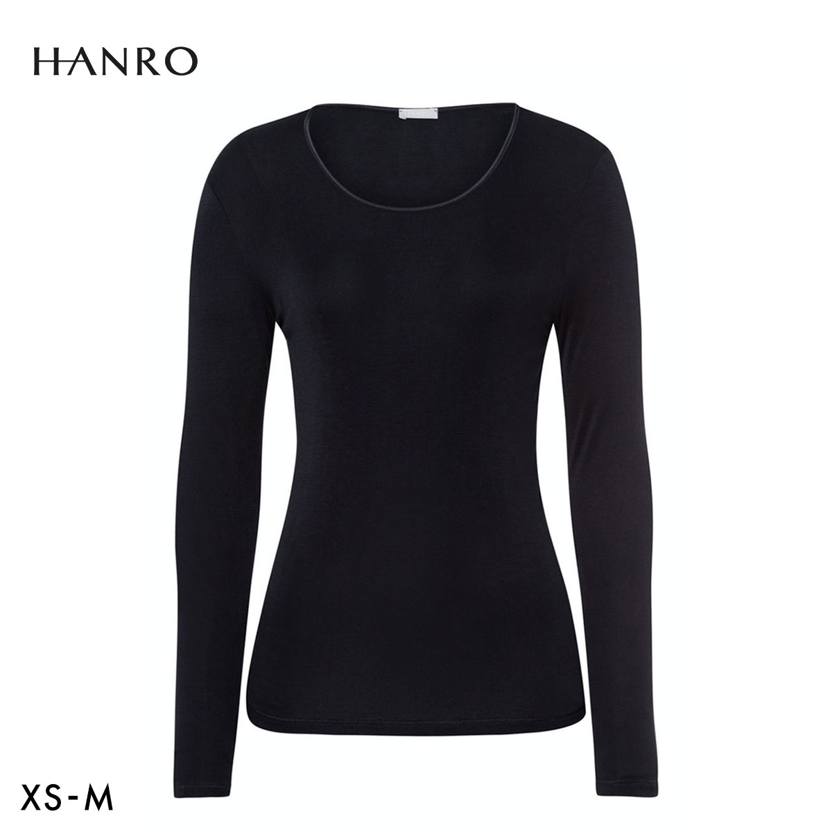 ハンロ ピュアシルク 100％ 長袖 トップス HANRO PURESILK LUXURIOUS SILK Uネック インナー(BK-ブラック-XS)