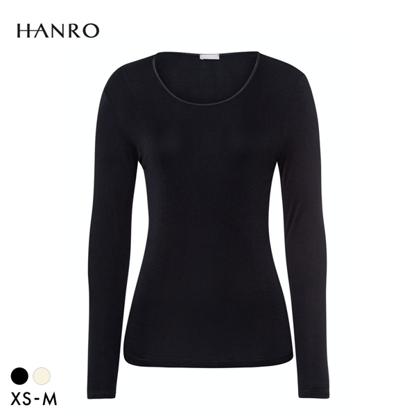 ハンロ ピュアシルク 100％ 長袖 トップス HANRO PURESILK LUXURIOUS SILK Uネック インナー