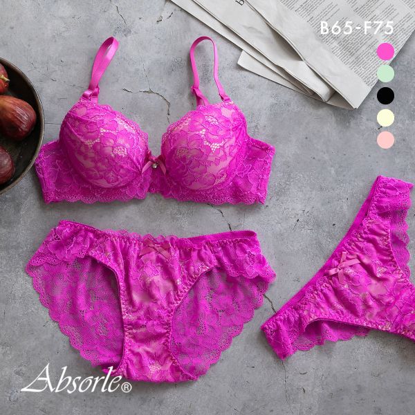 アブソール Absorle 総レース ブラジャー ショーツ Tバック 3点 セット 大きいサイズ