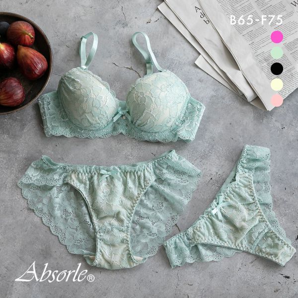 アブソール Absorle 総レース ブラジャー ショーツ Tバック 3点 セット 大きいサイズ