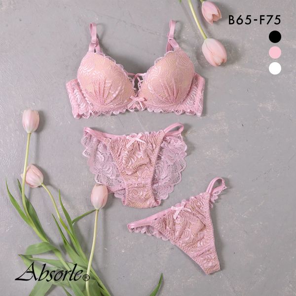 アブソール Absorle シュクレフラワー ブラジャー ショーツ Tバック 3点セット 大きいサイズ 成型モールド 総レース