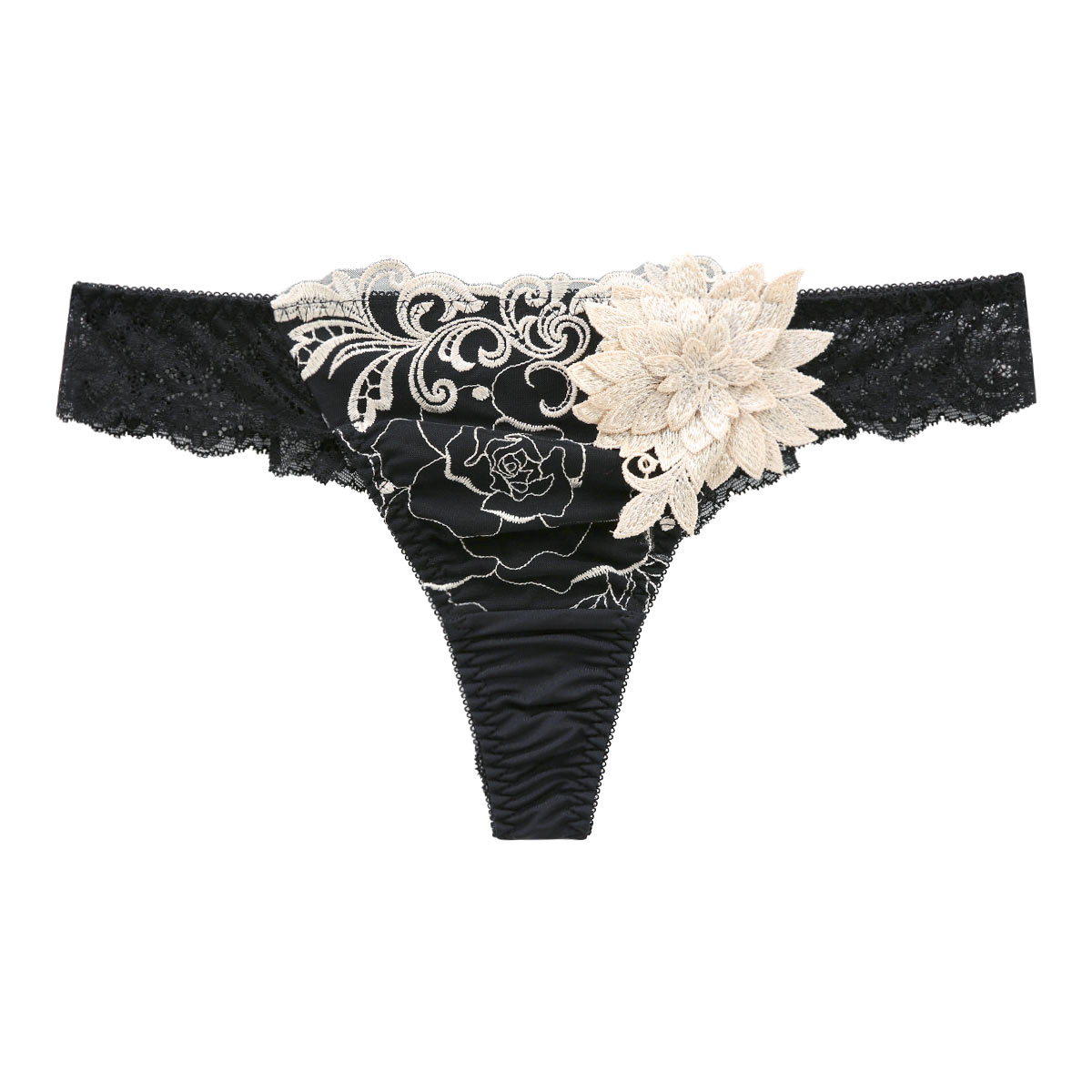 ドゥペルル DuePerle ベラ Tバックショーツ M L タンガ ソング 総レース バックレース ブラジリアン 単品(BK-ブラック-M)