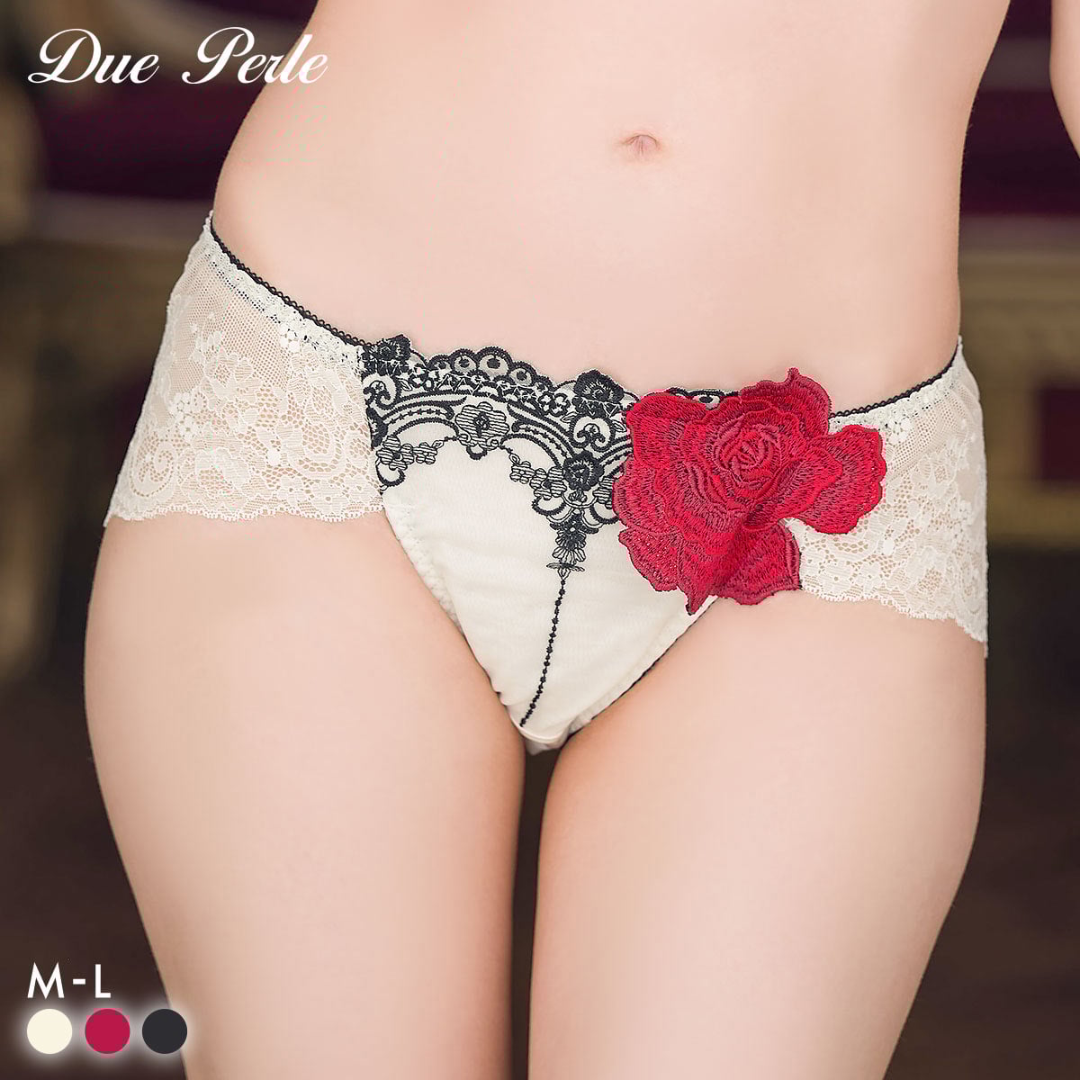 ドゥペルル ルージュ バックレースショーツ ML ひびきにくい やわらか DuePerle(IV-アイボリー-M)