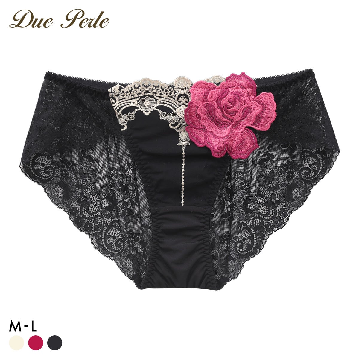 ドゥペルル ルージュ バックレースショーツ ML ひびきにくい やわらか DuePerle(BK-ブラック-M)