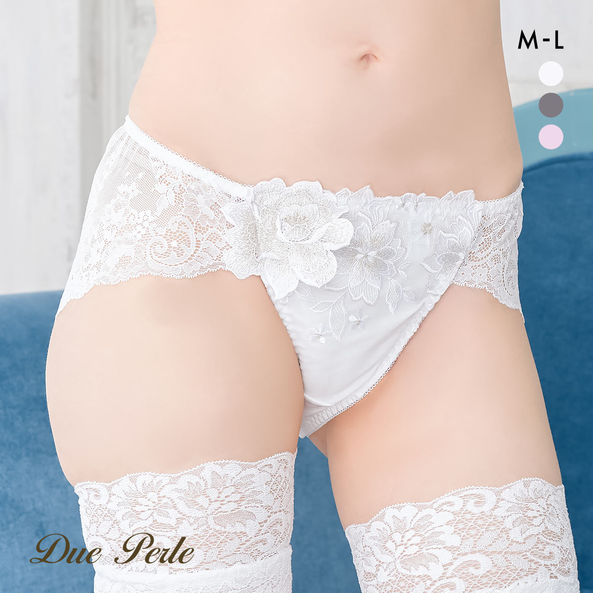 ドゥペルル クリスタル 総レースショーツ ML フィット ひびきにくい バックレースショーツ DuePerle(WH-ホワイト-M)