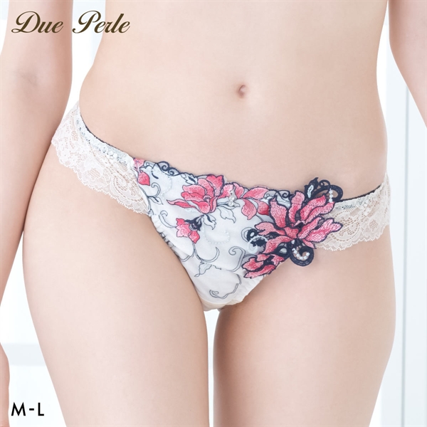 ドゥペルル リリーフロレッタ Tバックショーツ ML タンガ ソング バックレース なめらか フィット ひびきにくい 総レース DuePerle