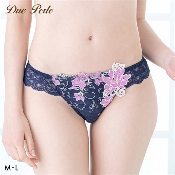 ドゥペルル リリーフロレッタ Tバックショーツ ML タンガ ソング バックレース なめらか フィット ひびきにくい 総レース DuePerle