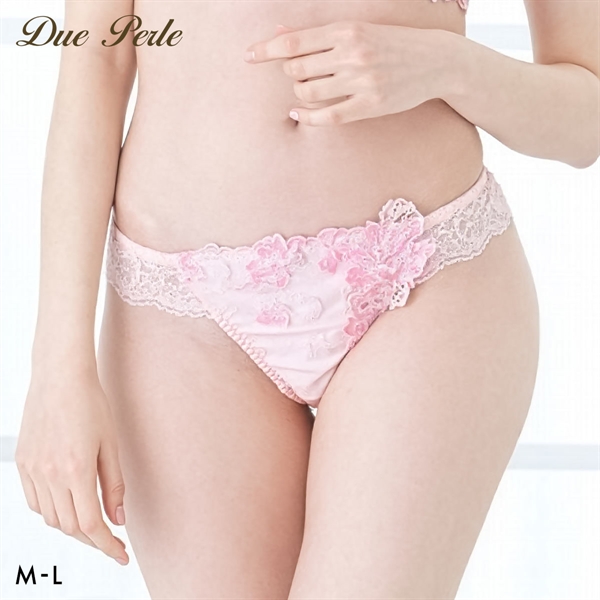 ドゥペルル リリーフロレッタ Tバックショーツ ML タンガ ソング バックレース なめらか フィット ひびきにくい 総レース DuePerle