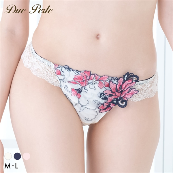 ドゥペルル リリーフロレッタ Tバックショーツ ML タンガ ソング バックレース なめらか フィット ひびきにくい 総レース DuePerle