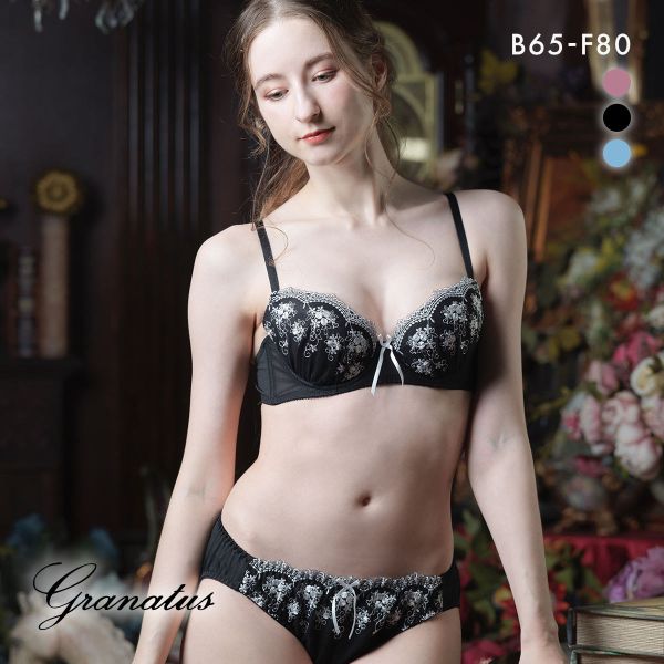グラナティス クラシカルフラワー ブラセット BCDEF グラマー ブラジャー ショーツ セット 大きいサイズ パッド 盛り プチプラ