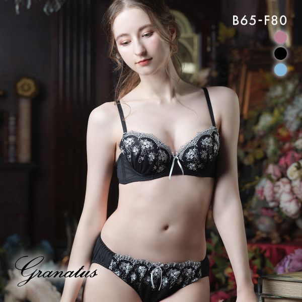 グラナティス クラシカルフラワー ブラセット BCDEF グラマー ブラジャー ショーツ セット 大きいサイズ パッド 盛り プチプラ