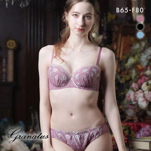 グラナティス クラシカルフラワー ブラセット BCDEF グラマー ブラジャー ショーツ セット 大きいサイズ パッド 盛り プチプラ