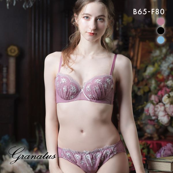 グラナティス クラシカルフラワー ブラセット BCDEF グラマー ブラジャー ショーツ セット 大きいサイズ パッド 盛り プチプラ
