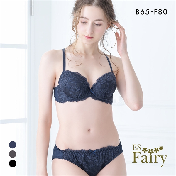 イーエスフェアリー エレガントレース ブラセット BCDEF Wパッド 盛り胸 ブラジャー ショーツ セット 大きいサイズ ES Fairy