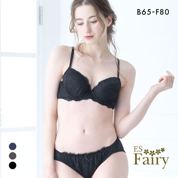 イーエスフェアリー エレガントレース ブラセット BCDEF Wパッド 盛り胸 ブラジャー ショーツ セット 大きいサイズ ES Fairy