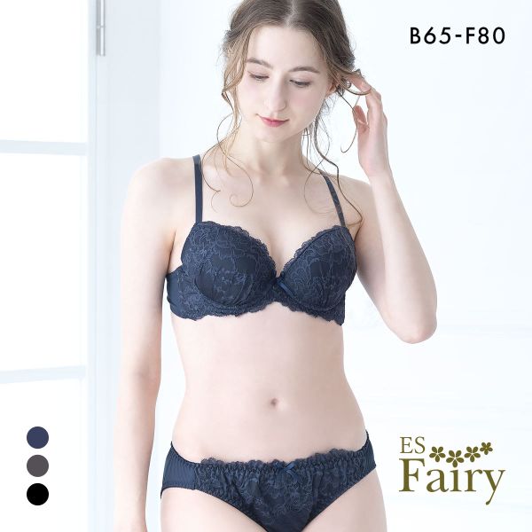 イーエスフェアリー エレガントレース ブラセット BCDEF Wパッド 盛り胸 ブラジャー ショーツ セット 大きいサイズ ES Fairy