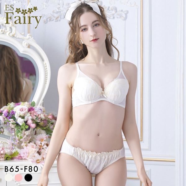 イーエスフェアリー シアーブーケ ブラセット BCDEF65-80 パッド 盛り胸 谷間 大きいサイズ ブラジャー ショーツ セット ES Fairy