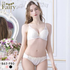 イーエスフェアリー シアーブーケ ブラセット BCDEF65-80 パッド 盛り胸 谷間 大きいサイズ ブラジャー ショーツ セット ES Fairy