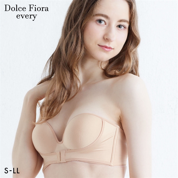 ドルチェフィオラ Dolce Fiora 寄せるズレないハーフカップ ノンワイヤーブラジャー 1/2カップ ストラップレス 肩だし オフショル