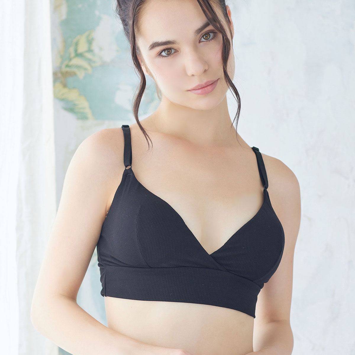 ドルチェフィオラエブリー Dolce Fiora every モダンプリンセス ハーフトップブラ M L ノンワイヤー ブラレット ブラジャー リラックス 敏感肌 単品(BK-ブラック-M)