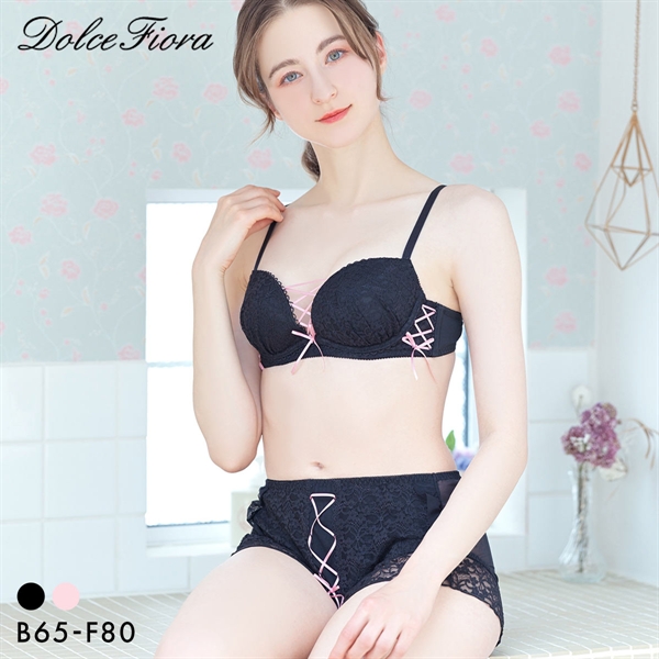 ドルチェフィオラ レースアップファンシー ブラセット BCDEF ソフトワイヤー 編み上げリボン ブラジャー ショーツ セット Dolce Fiora
