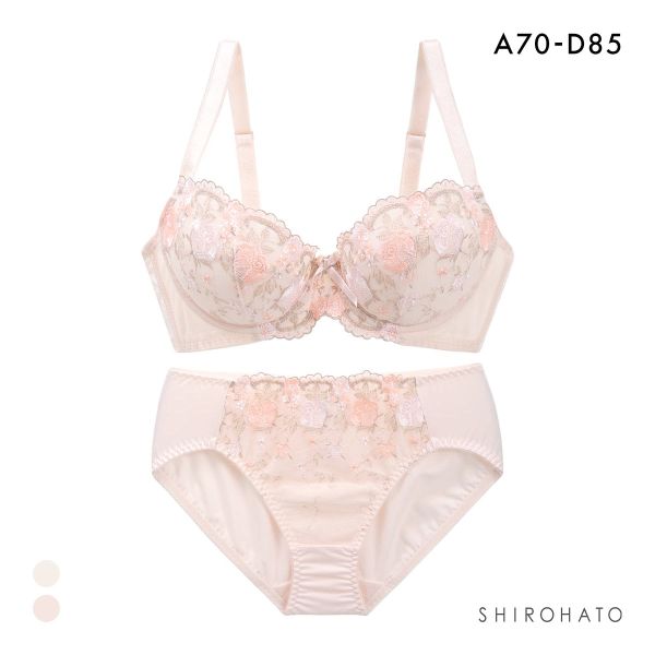 段差すっきり体験 安心脇高 アーチローズ刺繍 ブラジャー ショーツ セット ABCD70-85 脇高 脇肉 アンダー大きいサイズ グラマー 谷間 着やせ アンチエイジング
