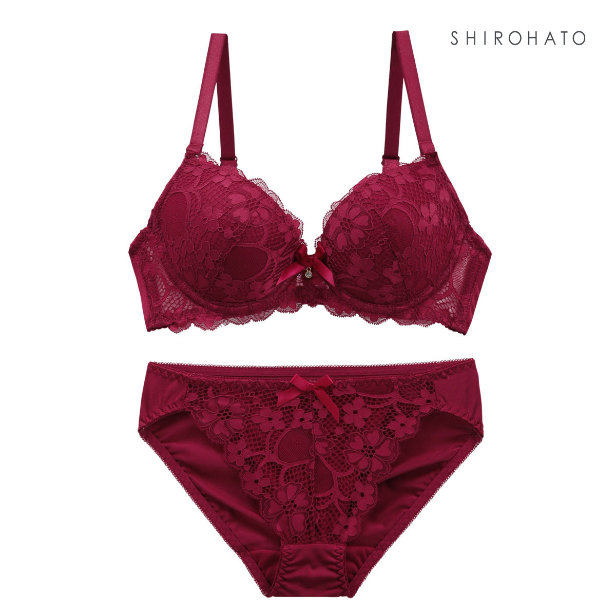 フェミニンレース ブラジャー ショーツ セット ABCDE 総レース(WI-ワイン-A70)