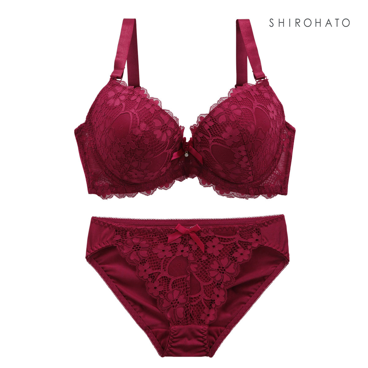 ソニアクラブ SONIA CLUB フラワーレース ブラジャー ショーツ セット EFG  総レース アンダー大きいサイズ(WI-ワイン-E90-3L)