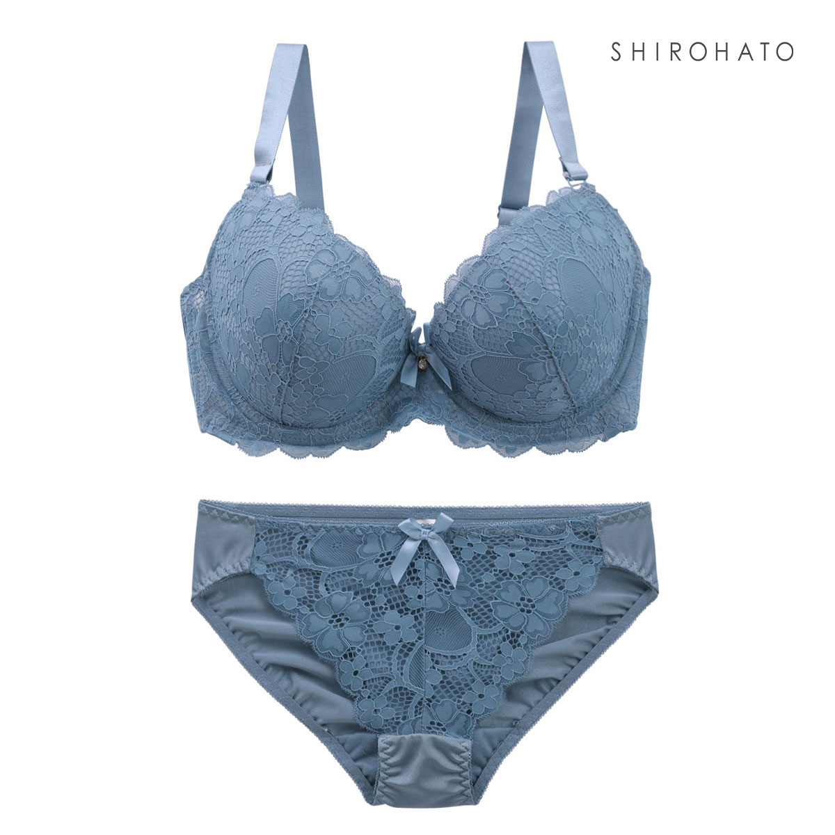 ソニアクラブ SONIA CLUB フラワーレース ブラジャー ショーツ セット EFG  総レース アンダー大きいサイズ(BU-ブルー-E90-3L)