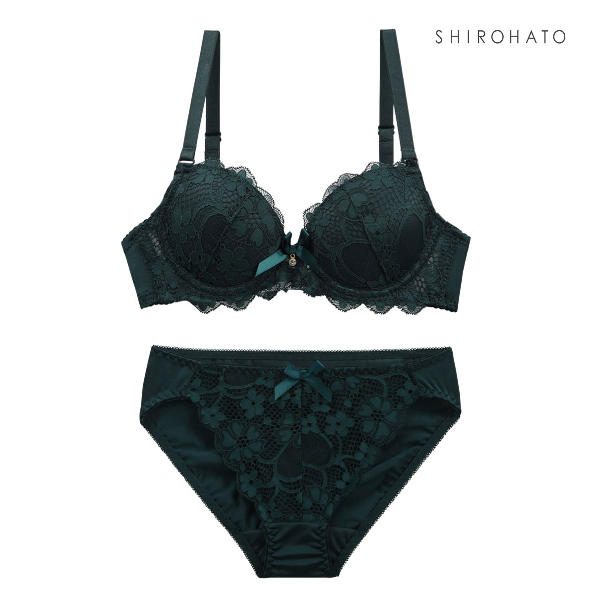 フェミニンレース ブラジャー ショーツ セット AAA･AA･A 小さいサイズ プチ胸サイズ 総レース(DGR-濃グリーン-AAA65-M)