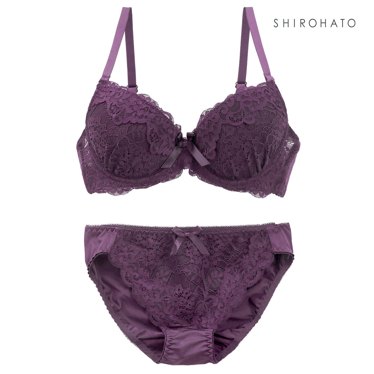 ソニアブラック SONIA black 花柄スカラップレース リボン ブラジャー ショーツ セット DE 大きいサイズ(DPU-濃パープル-D65-M)