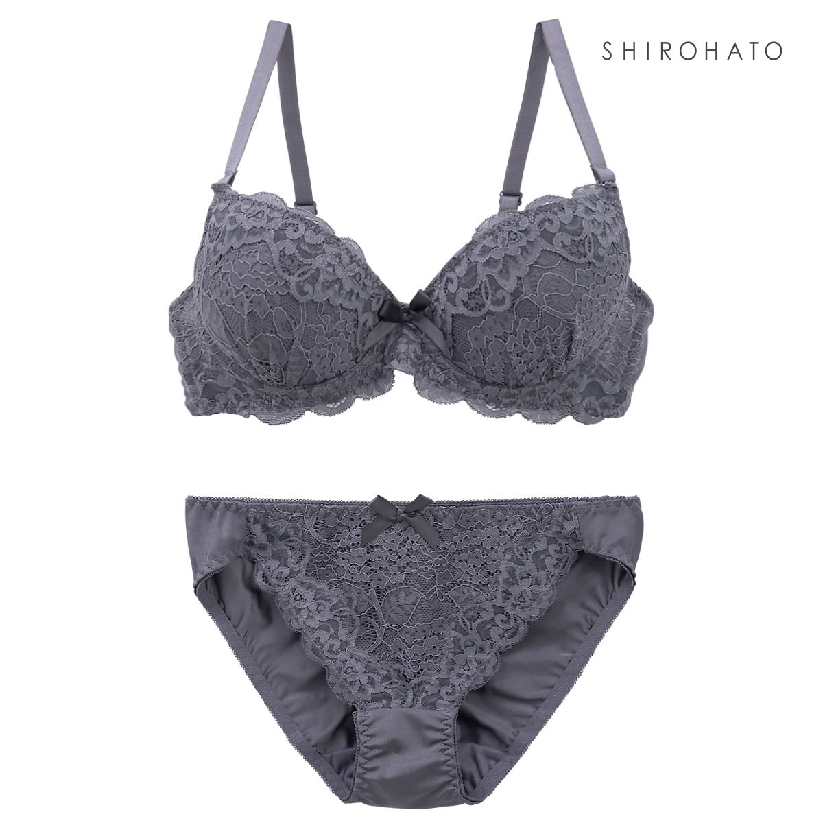 ソニアブラック SONIA black 花柄スカラップレース リボン ブラジャー ショーツ セット DE 大きいサイズ(DGY-濃グレー-D65-M)