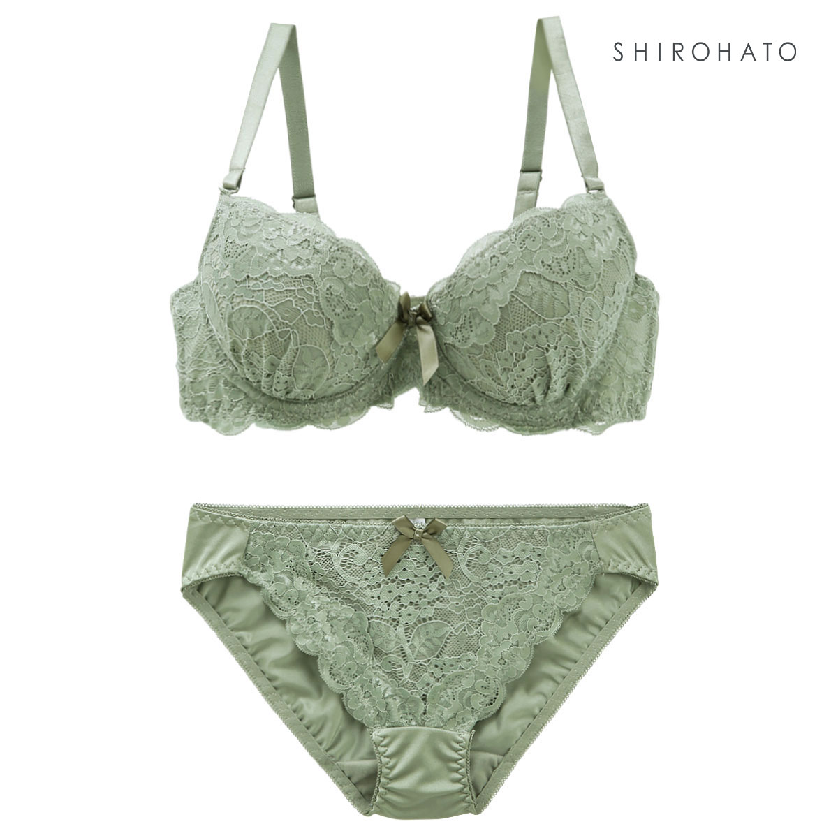 ソニアブラック SONIA black 花柄スカラップレース リボン ブラジャー ショーツ セット DE 大きいサイズ(GR-グリーン-D65-M)
