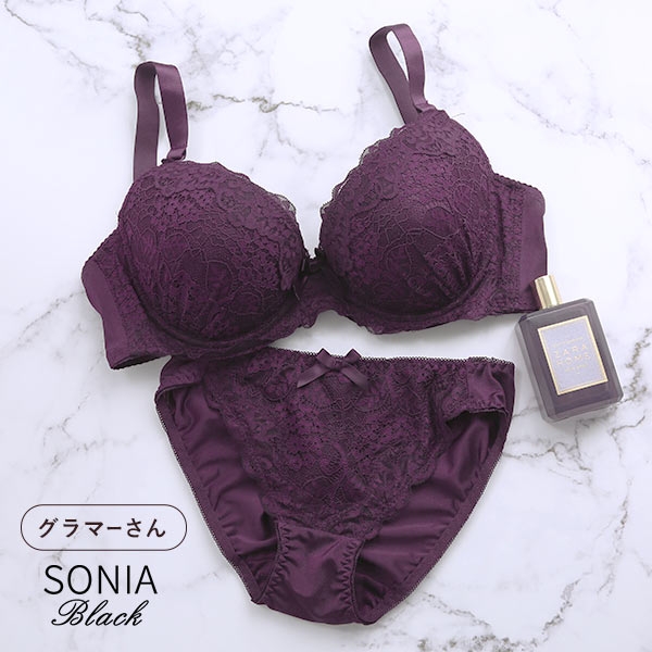 ソニアブラック SONIA black 花柄スカラップレース リボン ブラジャー ショーツ セット FG 大きいサイズ