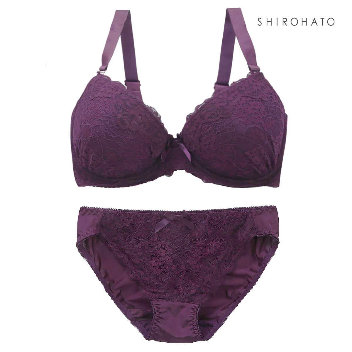 ソニアブラック SONIA black 花柄スカラップレース リボン ブラジャー ショーツ セット FG 大きいサイズ(DPU-濃パープル-F70-M)