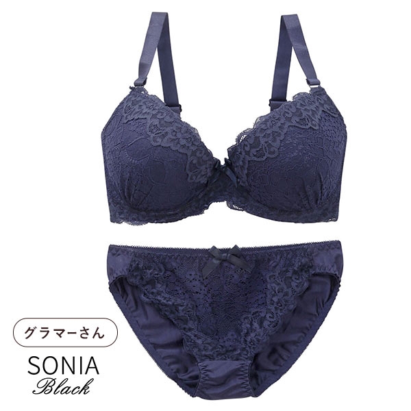 ソニアブラック SONIA black 花柄スカラップレース リボン ブラジャー ショーツ セット FG 大きいサイズ