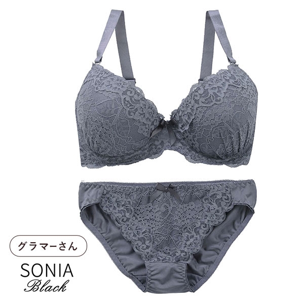 ソニアブラック SONIA black 花柄スカラップレース リボン ブラジャー ショーツ セット FG 大きいサイズ